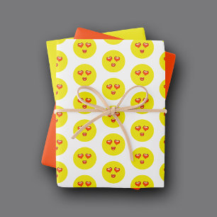 Red Yellow Love Heart Eyes Emoji Pattern Wrapping Paper Sheet