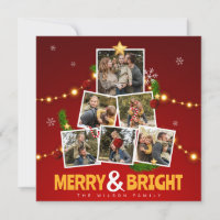 Red & Yellow Merry and Bright Family Photo Collage