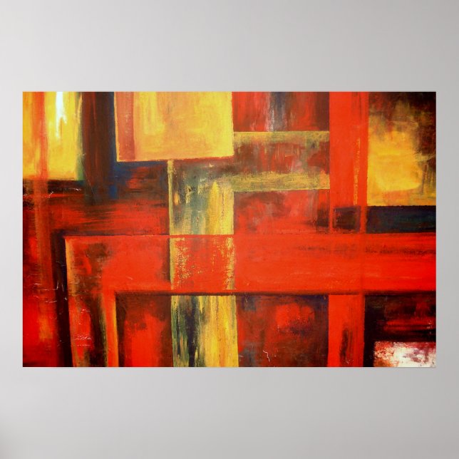 Red Yellow Modern Abstract Painting Poster (Front)
