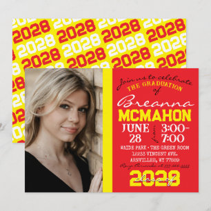 Red & Yellow Modern Graduation Photo Invitation