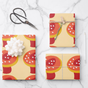 Red Yellow Mushroom Toadstool Wrapping Paper Sheet