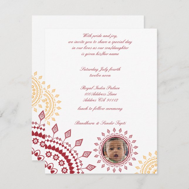 Red & Yellow Namkaran Baby Naming Invitations (Front/Back)