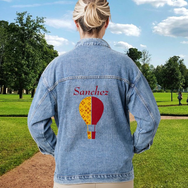 Red Yellow New Mexico Zia Hot Air Balloon Denim Jacket (Creator Uploaded)