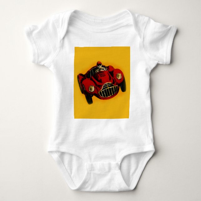 Red Yellow Old Auto Racing Car Baby Bodysuit (Front)