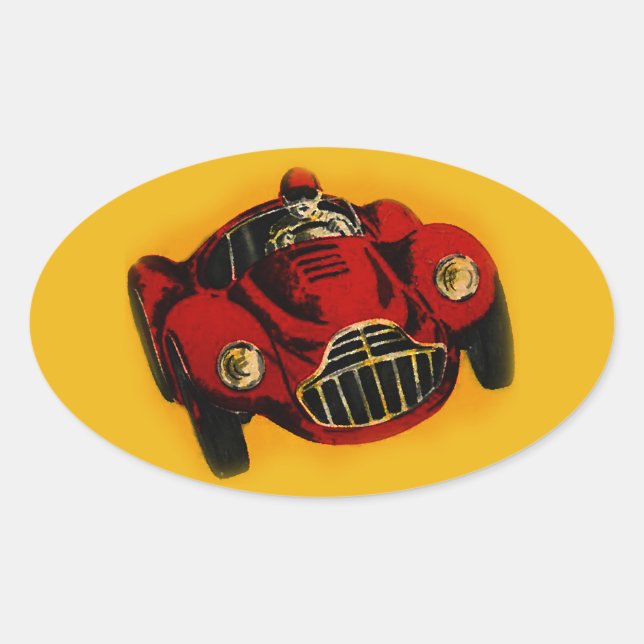 Red Yellow Old Auto Racing Car Oval Sticker (Front)