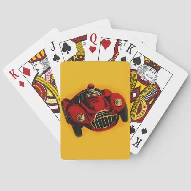 Red Yellow Old Auto Racing Car Playing Cards (Back)