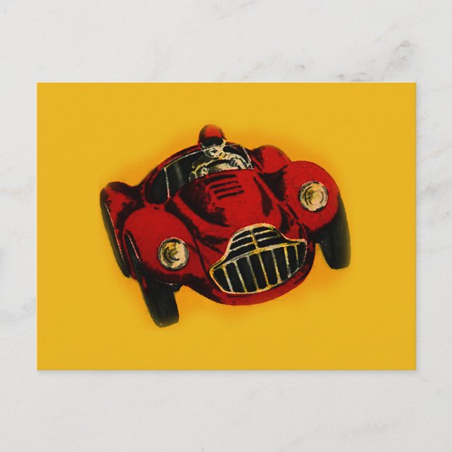 Red Yellow Old Auto Racing Car Postcard (Front)