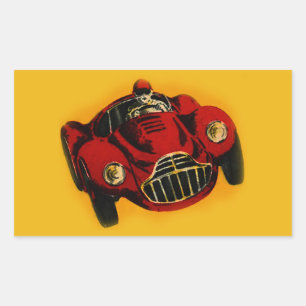 Red Yellow Old Auto Racing Car Rectangular Sticker