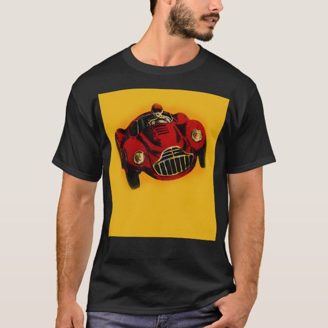 Red Yellow Old Auto Racing Car T-Shirt (Front)