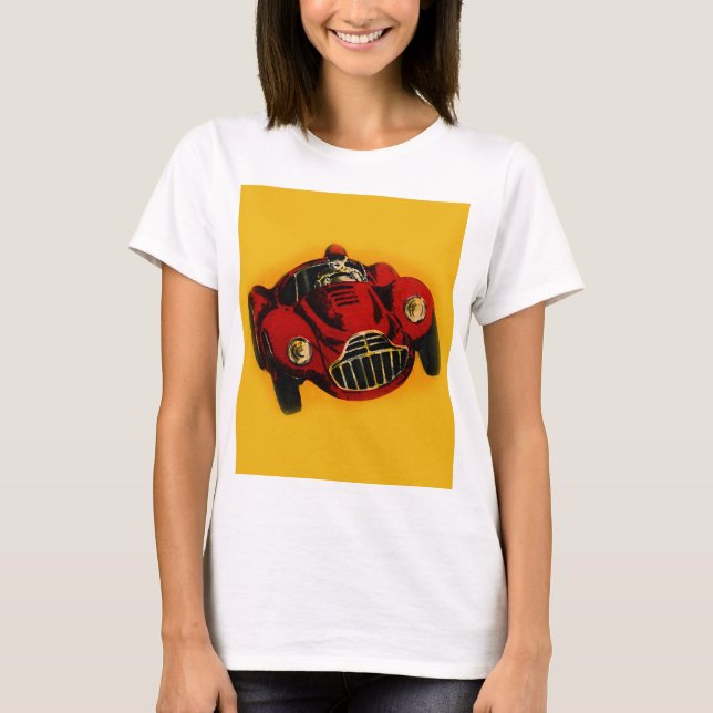 Red Yellow Old Auto Racing Car T-Shirt (Front)