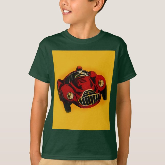 Red Yellow Old Auto Racing Car T-Shirt (Front)