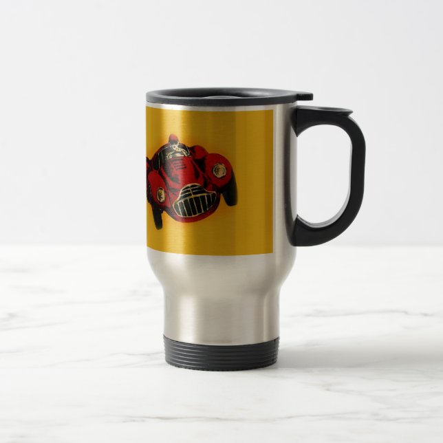 Red Yellow Old Auto Racing Car Travel Mug (Right)