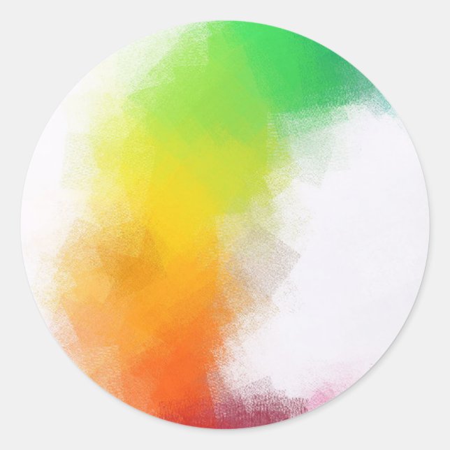 Red Yellow Orange Blue Green Pink White Abstract Classic Round Sticker (Front)
