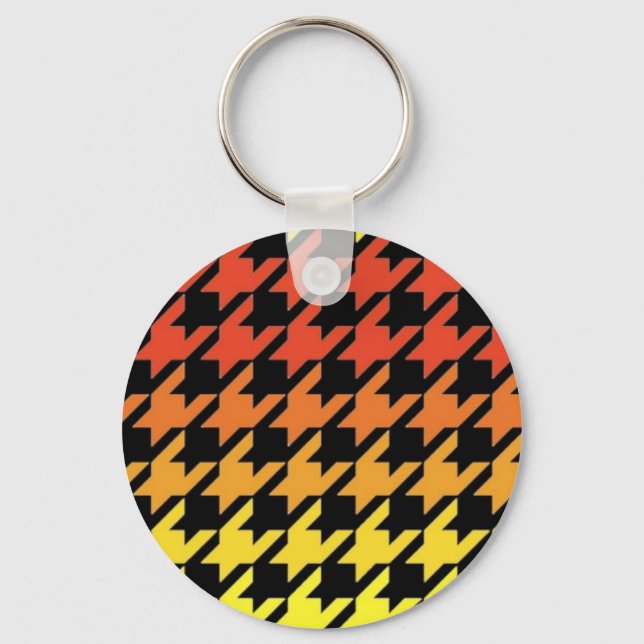 Red yellow orange houndstooth pattern key ring (Front)
