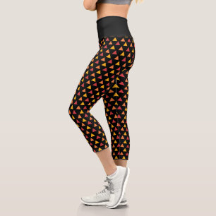 Red   Yellow   Orange on Black Triangle Pattern Capri Leggings