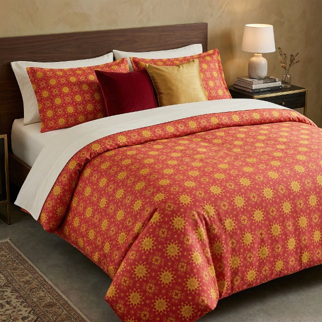Red Yellow & Orange Ornamental Geometric Pattern Fabric (Creator Uploaded)