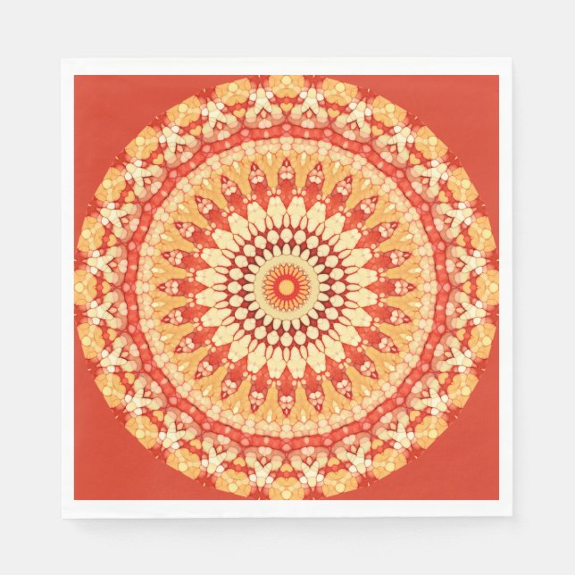 Red Yellow Orange Summer Sun Mandala Pattern Napkin (Front)