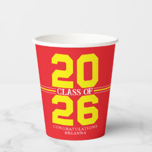 Red & Yellow Personalised Graduation Class Year Paper Cups