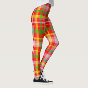 Red Yellow Pink and Green Tartan Leggings