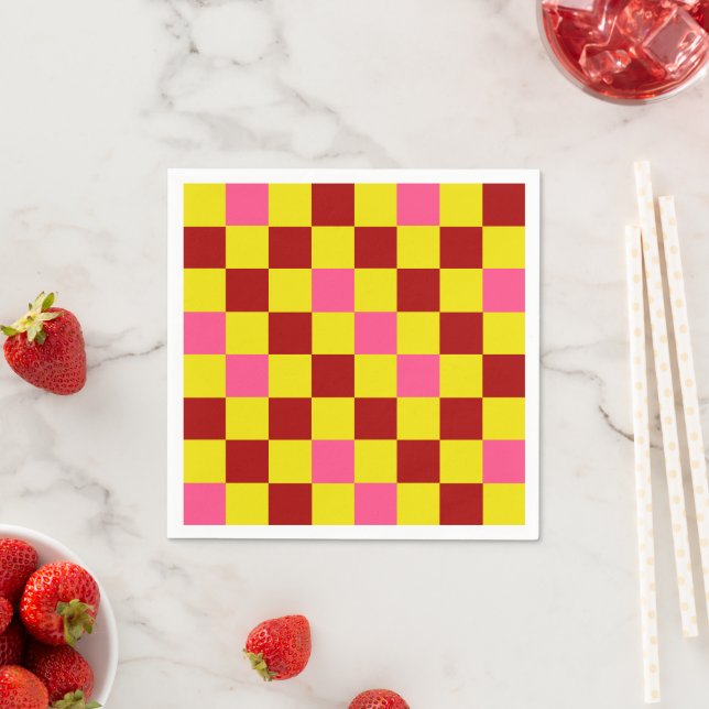 Red Yellow Pink Chequered Pattern Design  Napkin (Insitu)