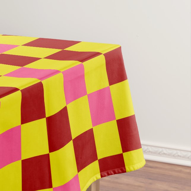 Red Yellow Pink Chequered Pattern Design  Tablecloth (In Situ)
