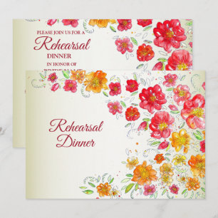 Red Yellow Pink Floral Wedding Rehearsal Dinner Invitation