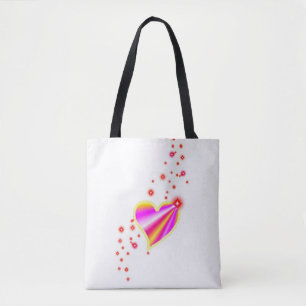 Red Yellow Pink Rainbow Heart with Stars Tote Bag
