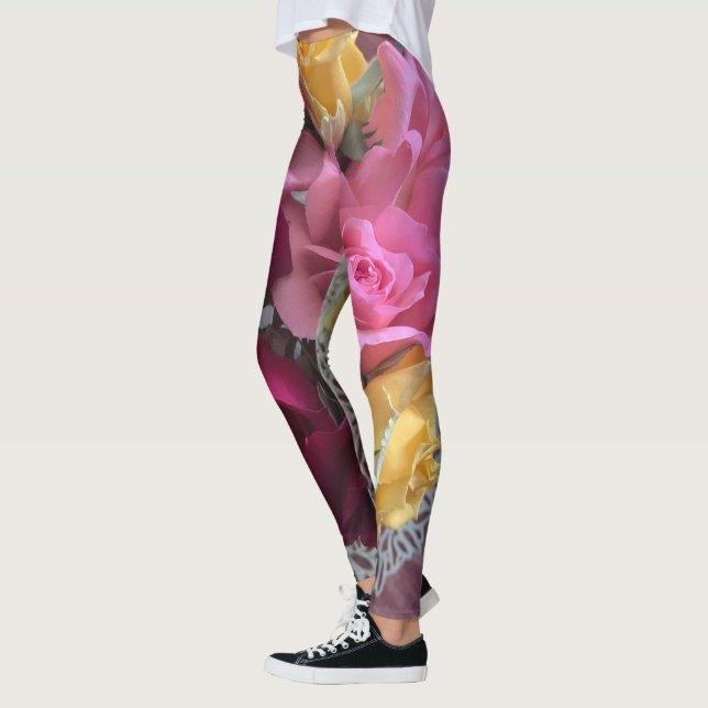 Red yellow pink rose Leggings (Left)