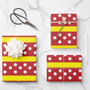 Red Yellow Polka Dot Stripes Pattern    Wrapping Paper Sheet