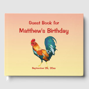 Red Yellow Rooster Bird Birthday Party Guest Book