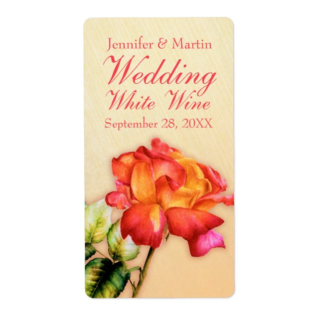 Red yellow rose wedding wine personalised label (Front)