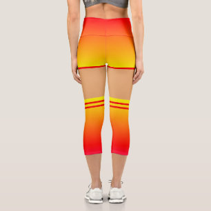 Red Yellow Shorts & Socks Stripe Summer Sports Capri Leggings