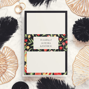 Red & Yellow Spring Tulip Black Floral Wedding Invitation Belly Band