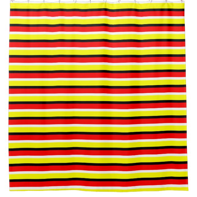Red Yellow Stripes Pattern Design Shower Curtain (Front)
