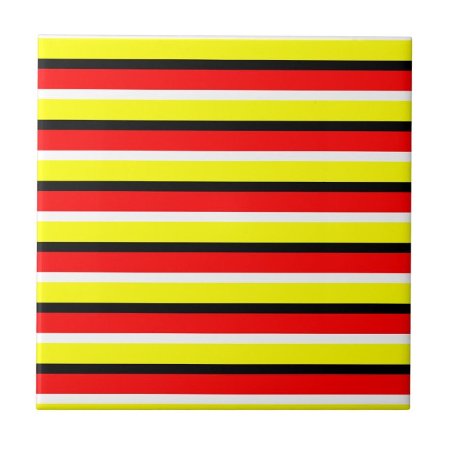 Red Yellow Stripes Pattern Design Tile (Front)