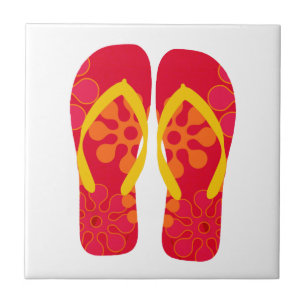 Red Yellow Summer Beach Flip Flops Ceramic Tile