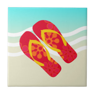 Red Yellow Summer Beach Flip Flops Tile