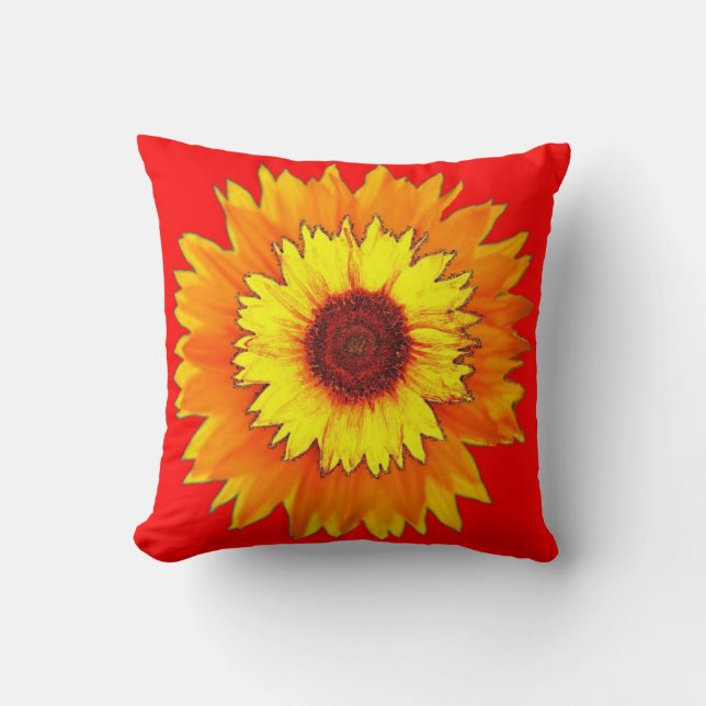 Red & Yellow Sunflower Pillow by Sharles (Front)