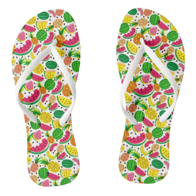 Red & Yellow Tropical Fruit Pattern Jandals (Footbed)