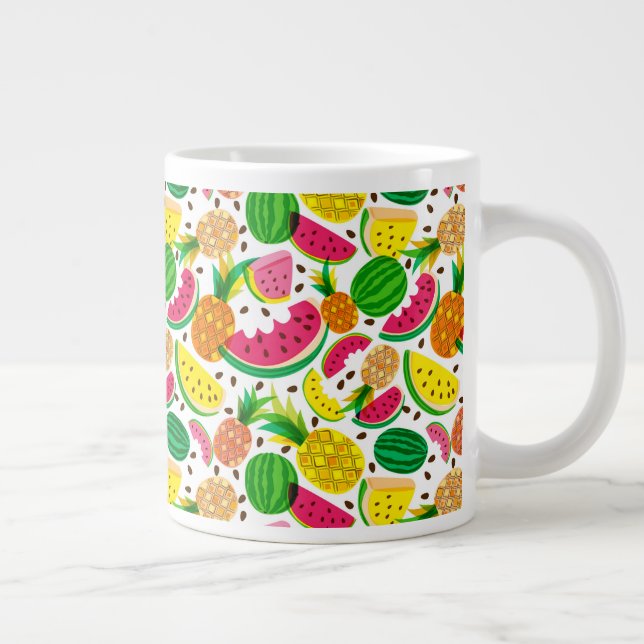 Red & Yellow Tropical Fruit Pattern Large Coffee Mug (Right)