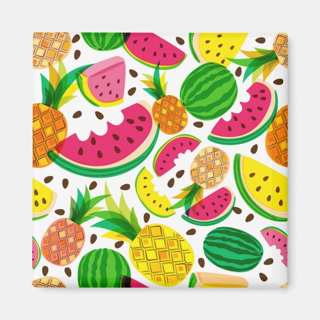 Red & Yellow Tropical Fruit Pattern Magnet (Front)