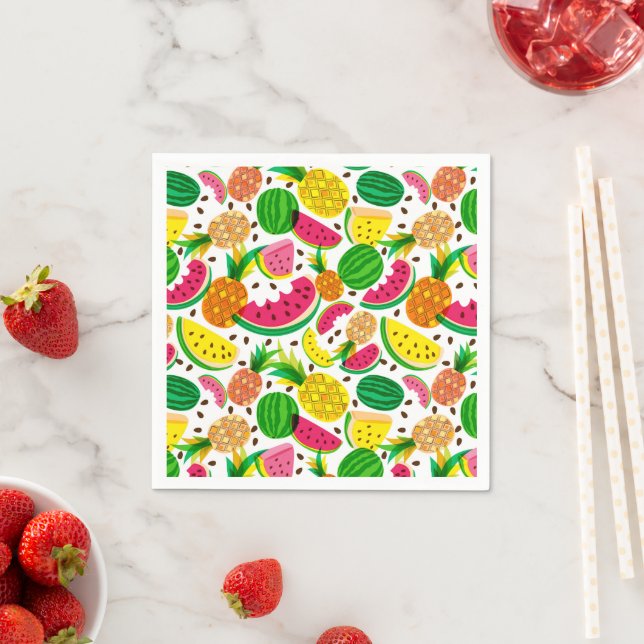 Red & Yellow Tropical Fruit Pattern Napkin (Insitu)