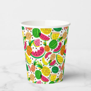 Red & Yellow Tropical Fruit Pattern Paper Cups