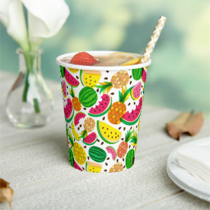 Red & Yellow Tropical Fruit Pattern Paper Cups