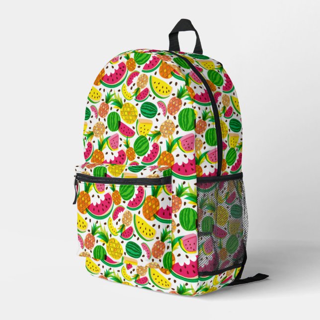 Red & Yellow Tropical Fruit Pattern Printed Backpack (Back Corner Right)