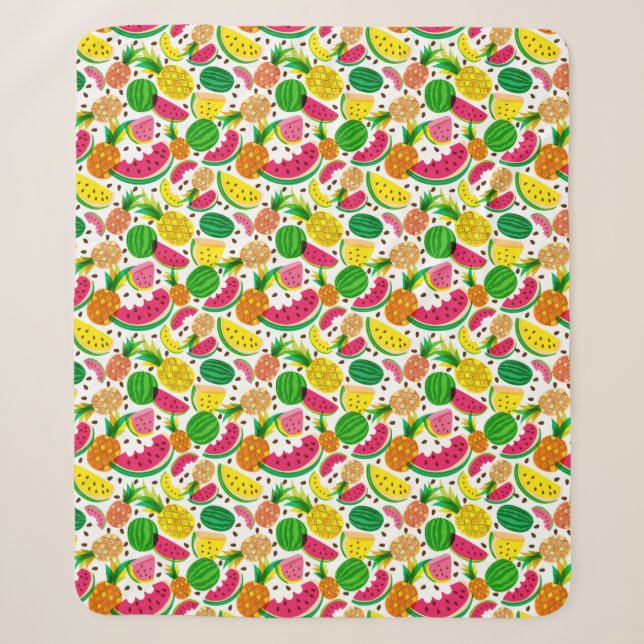 Red & Yellow Tropical Fruit Pattern Sherpa Blanket (Front)