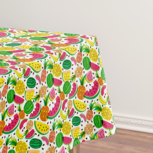Red & Yellow Tropical Fruit Pattern Tablecloth (In Situ)