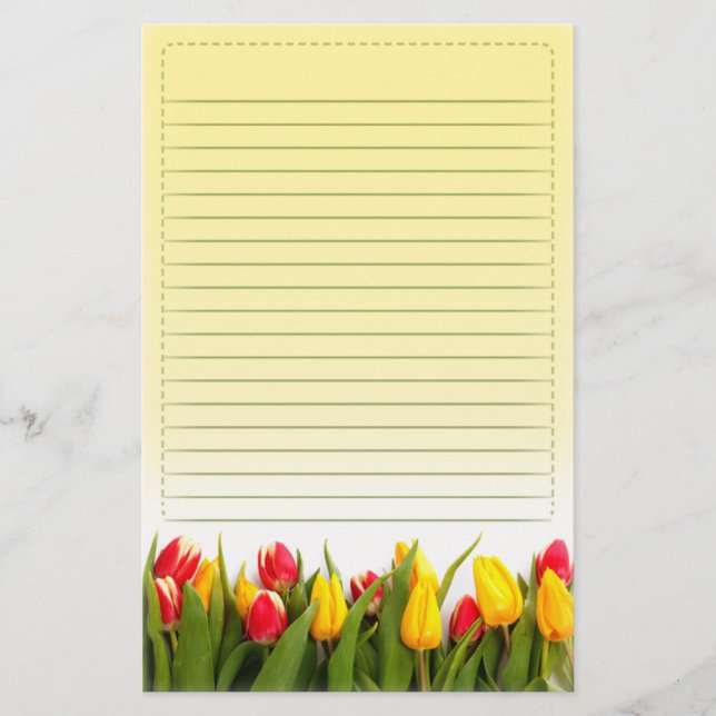 Red Yellow Tulip Flowers Yellow Background Lined Stationery (Front)
