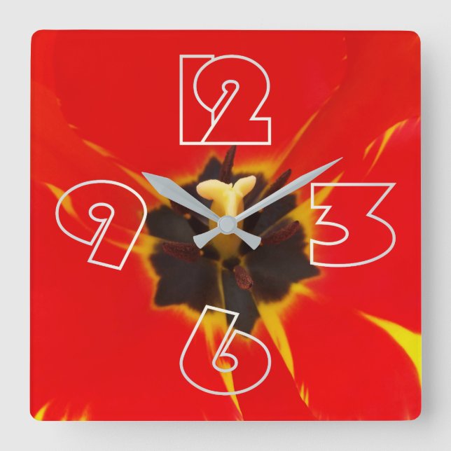 red yellow tulip square wall clock (Front)