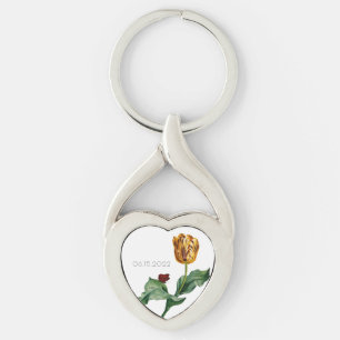 Red & Yellow Tulip with Wedding Date Key Ring